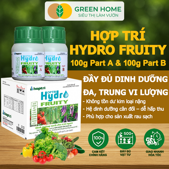 Phân bón Hợp Trí Hydro Fruity GreenHome, Hộp 200g (Part A+B), Chuyên Cho Cây Ăn Trái Trồng Thủy Canh
