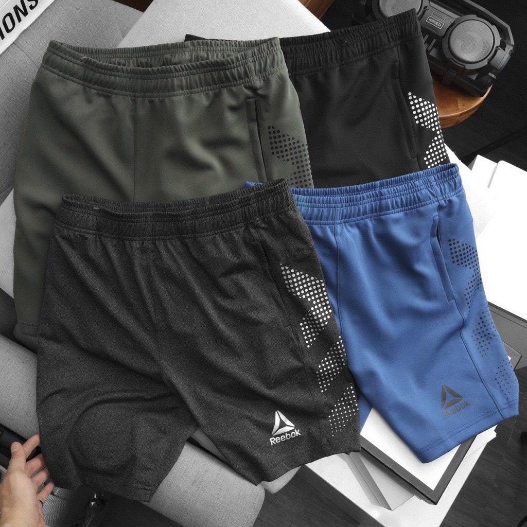 Quần Short Nam Thể Thao, Quần Short Nam Họa Tiết Reebook, Chất Poly Cao Cấp, Thoáng Mát, Co Dãn 4 Chiều - Ares Shop