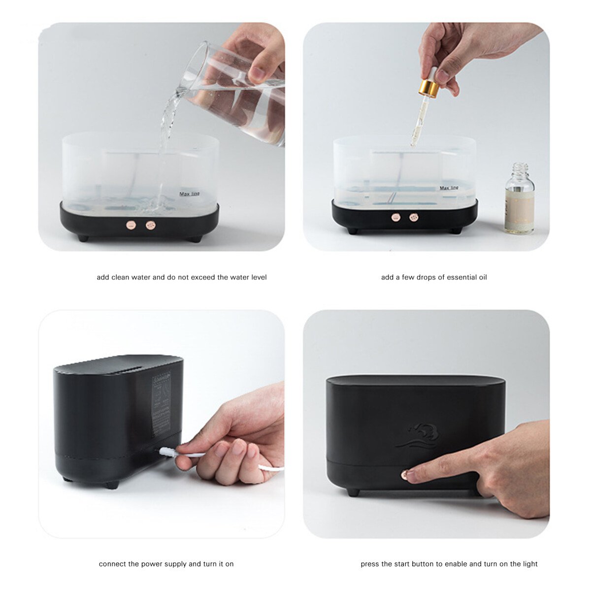 Máy phun sương tạo ẩm, hiệu ứng đèn led mô hình ngọn lửa độc đáo Air Humidifier USB 3D Flame Auto Shut Off Essential Oil Diffuser White