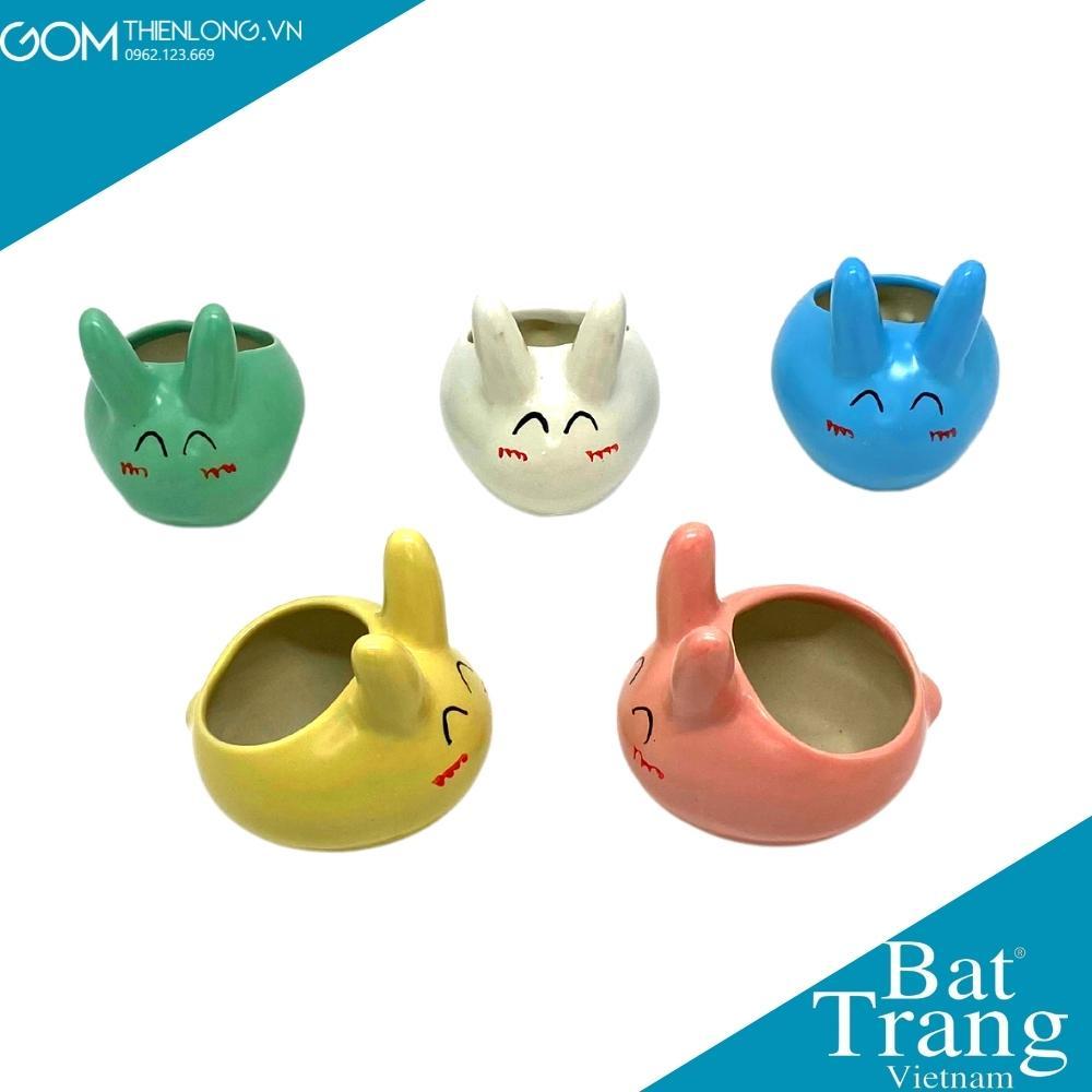 Chậu Trồng Cây Mini - Chậu Sứ Mini Tai Thỏ 5 Màu - Gốm Thiên Long