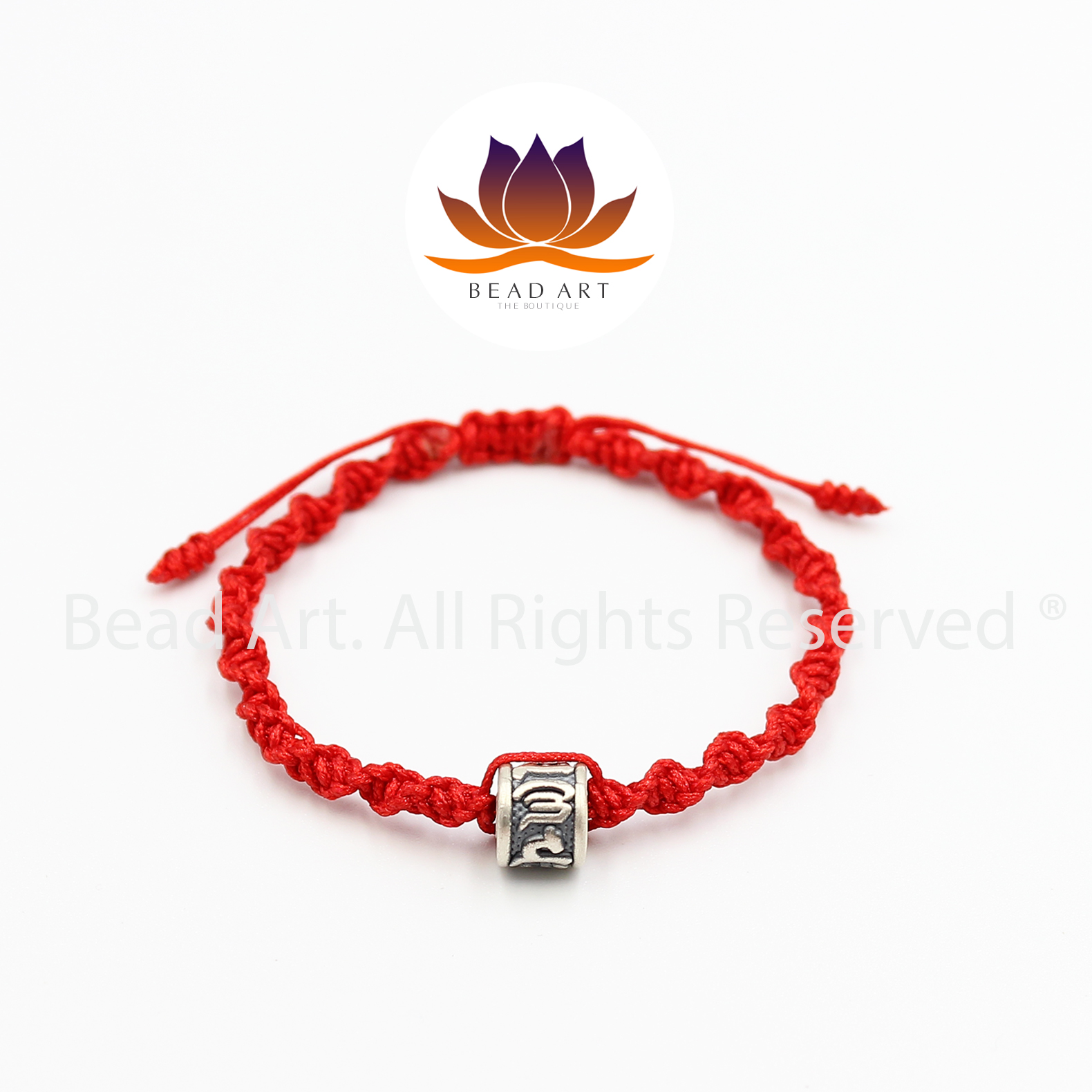 Vòng Tay Thắt Dây Đỏ, Chỉ Đỏ Nút Tibet, Charm Bạc 999 Lục Tự Chú Om Mani Padme Hum, Vòng Tay Phong Thuỷ - Bead Art