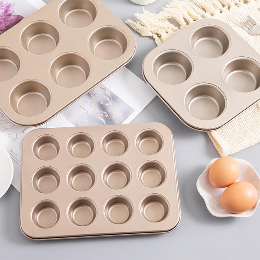 Khuôn Làm Bánh Cupcake Muffin Chống Dính Vàng 12 Lỗ Đường Kính 4,5 Cm - TRAY0002