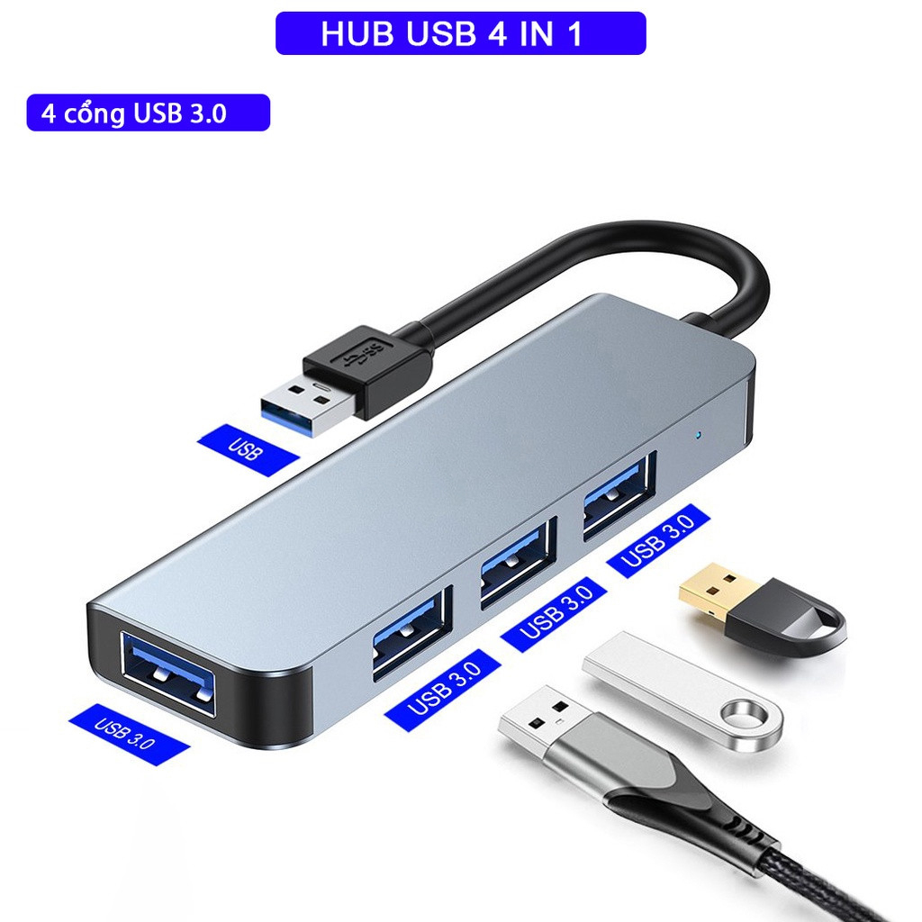 Hub Type C Và Hub USB 3.0 Tốc Độ Cao 4 Cổng Vinetteam 2013U/2013T Cáp Chuyển Đổi Dành Cho Macbook Pro Laptop PC Hỗ Trợ Sạc Pin Kết Nối Đa Năng Ổ Cứng Bàn Phím Chuột Máy In, Thiết Bị Chia Cổng USB - Hàng Chính Hãng
