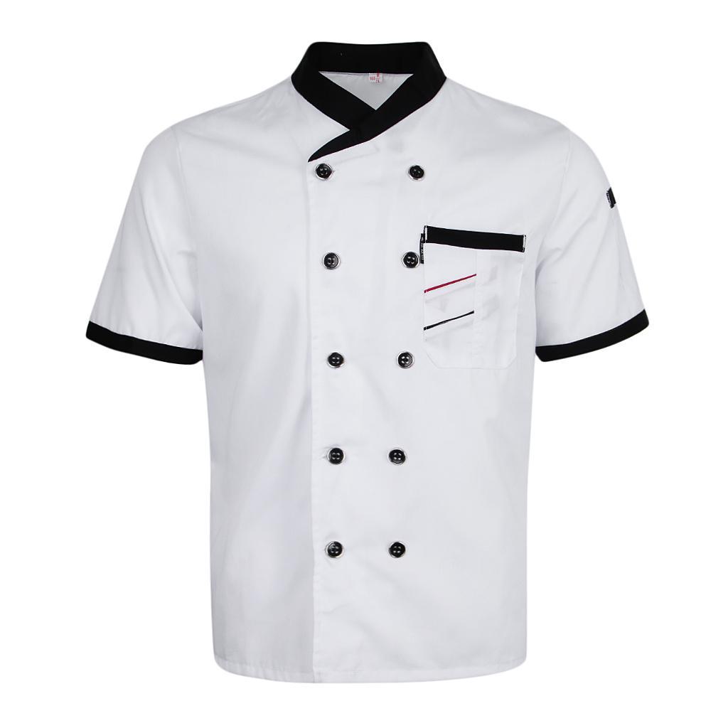 2 Pieces Chef Jacket Uniform Short Sleeve Kitchen Cook Coats For Mens Womens