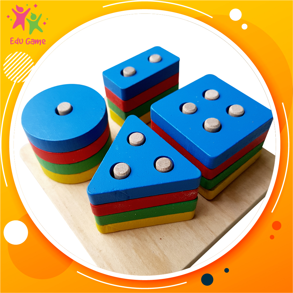 Đồ chơi thả 4 hình khối cơ bản bằng gỗ nhiều màu cho bé 2 tuổi - Giúp bé phát triển tư duy hình học và vận động