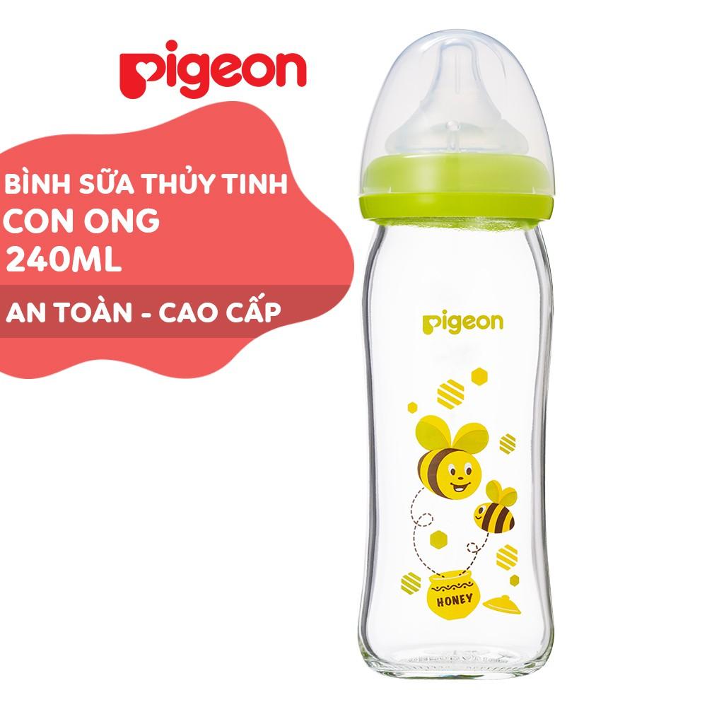 Bình sữa cổ rộng thuỷ tinh Plus Pigeon 240ml (M)