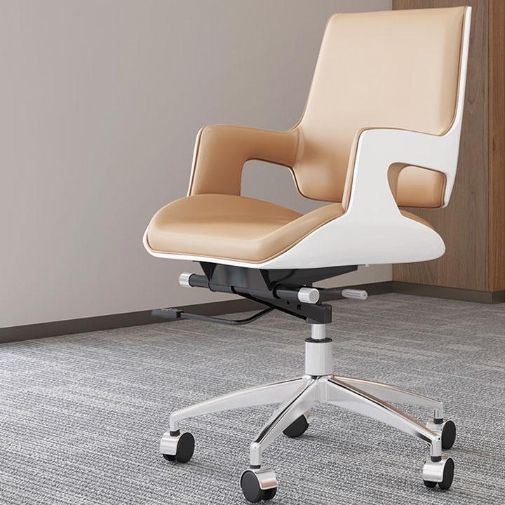 Ghế xoay văn phòng cho giám đốc lưng ốp gỗ bọc da PU cao cấp chống mỏi lưng BJ706, Ghế văn phòng khung thép chân xoay