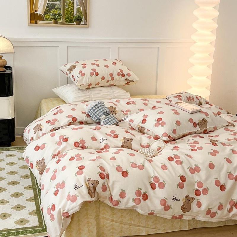 Bộ Chăn Ga Gối Living 100%cotton Hàng Nhập Khẩu Cao Cấp 4 Món Hoa Thỏ