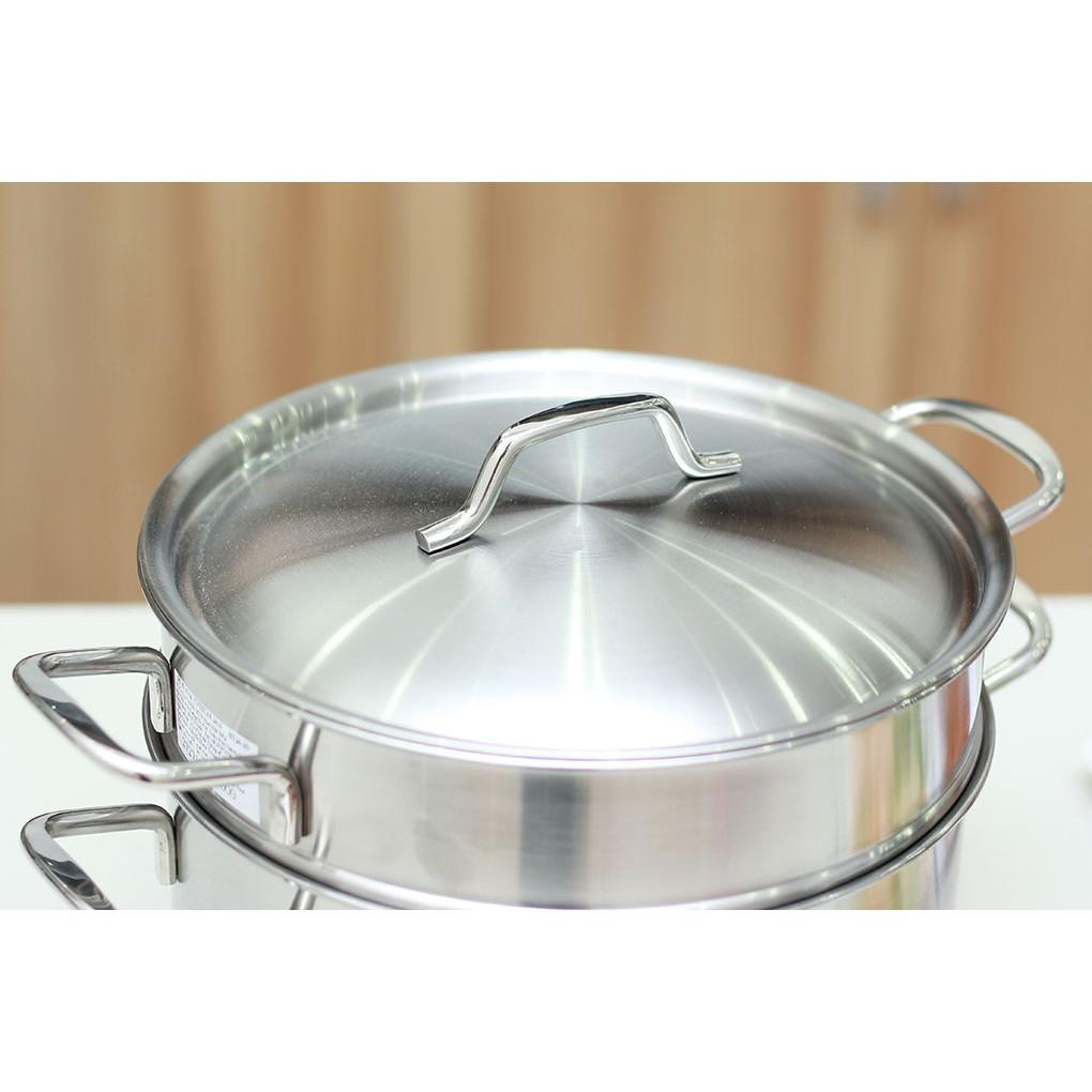 Bộ nồi xửng hấp inox 430 Fivestar Standard  3 đáy bếp từ nắp inox ( 24cm / 26cm ), tặng 1 vá canh