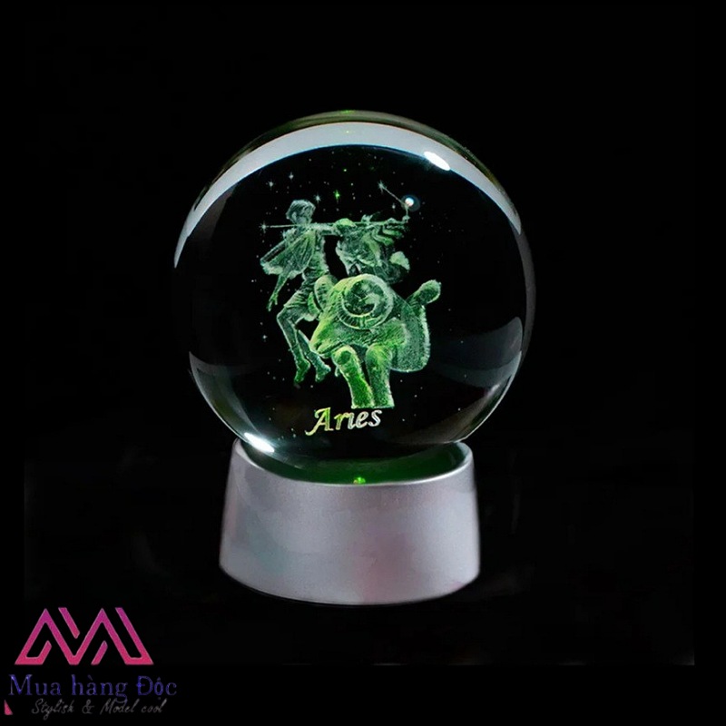 Quả cầu pha lê 12 cung hoàng đạo 6CM khắc 3d Larser đèn led