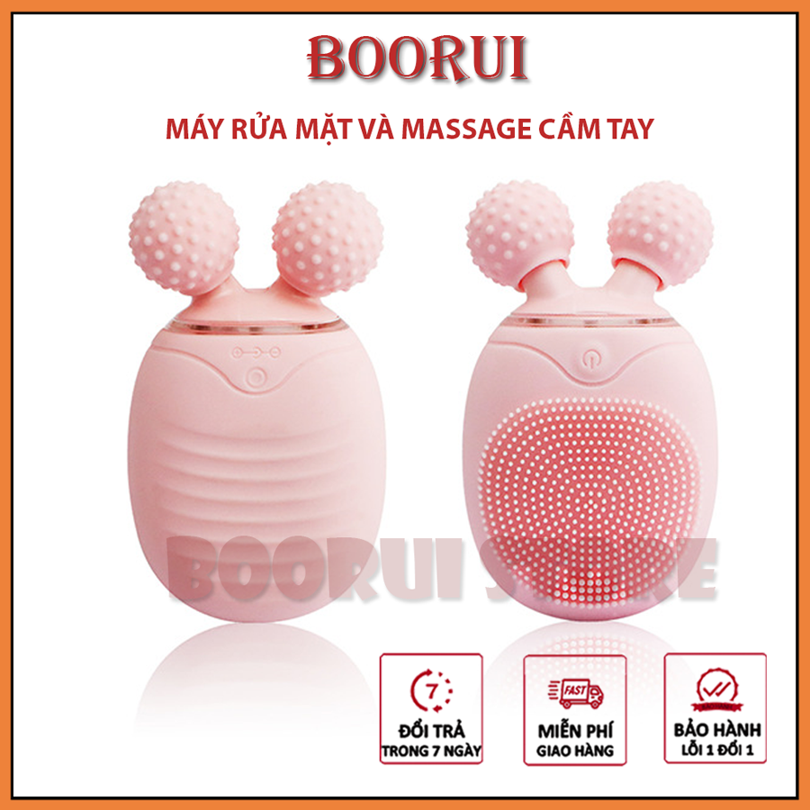 Máy rửa mặt và massage da cầm tay 3 trong 1 BR01 : Con lăn mát xa hỗ trợ tạo cằm Vline, rung 5 cấp độ giúp làm sạch sâu, đánh bay bụi bẩn và cặn trang điểm nhẹ nhàng , chất liệu silicon an toàn, chống nước IPX6