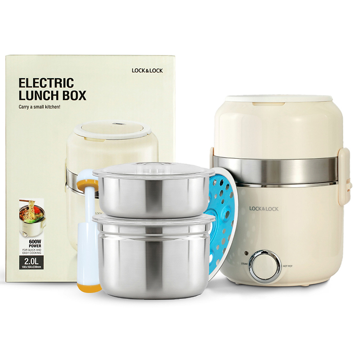 Hộp cơm điện Lock&Lock EJR226IVY 2 Lít - Hàng chính hãng, vỏ chống nước, kèm dụng cụ hút chân không - Hapos