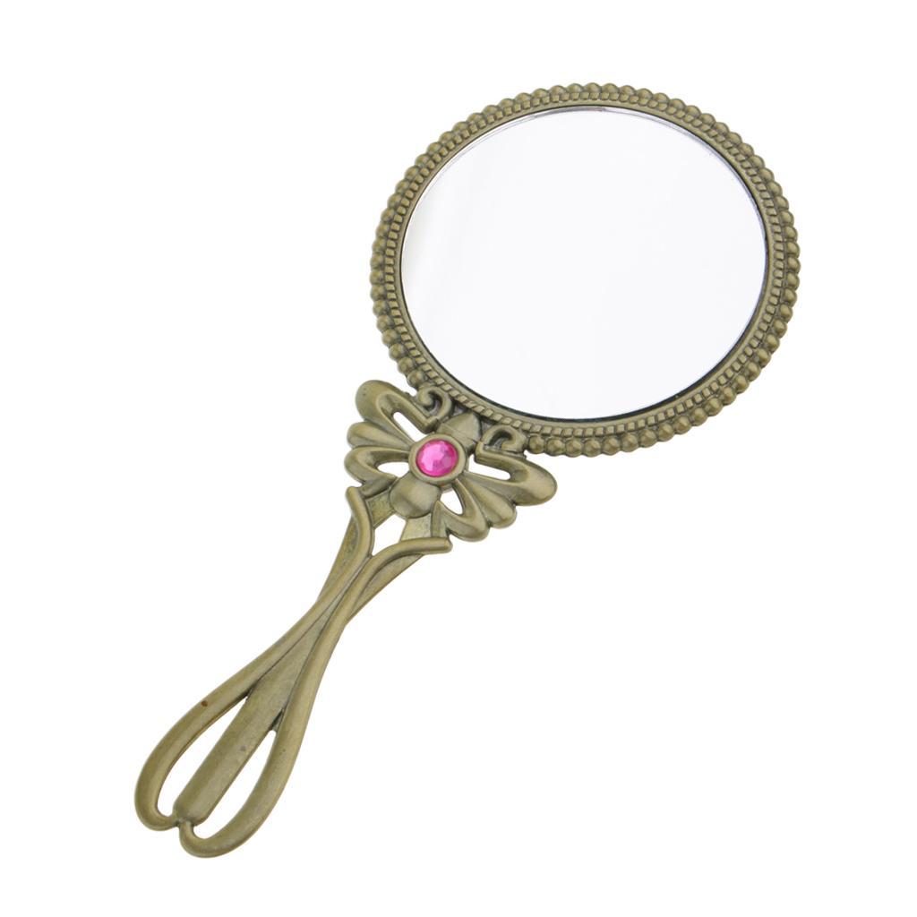 Lady Retro Hand Held Vanity Round Mirror Makeup Dresser Pocket Size Mirror