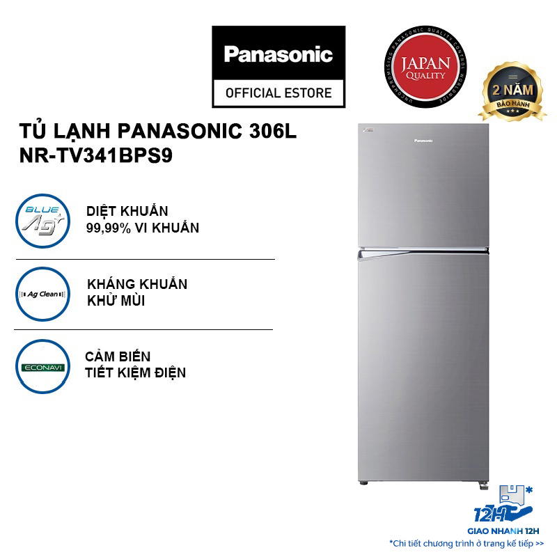 Tủ lạnh Panasonic 2 cánh ngăn đá trên NR-TV341BPS9 - Dung tích 306L - Hành chính hãng