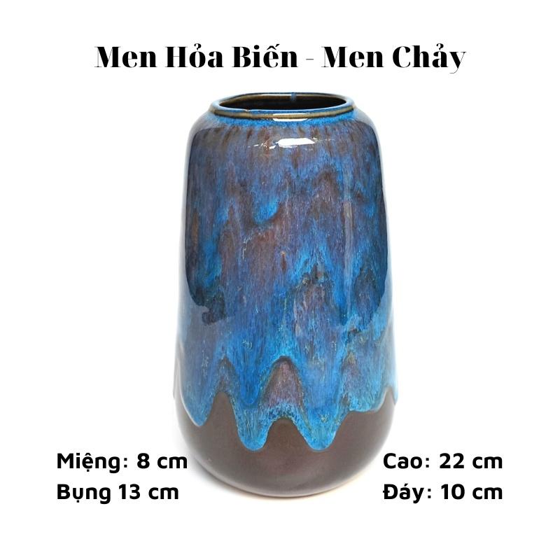 Bình hoa gốm sứ cao 22cm dáng Hạt Dẻ, lọ gốm sứ Bát Tràng, phong cách mộc mạc dùng cắm sen, các loại hoa dáng cao