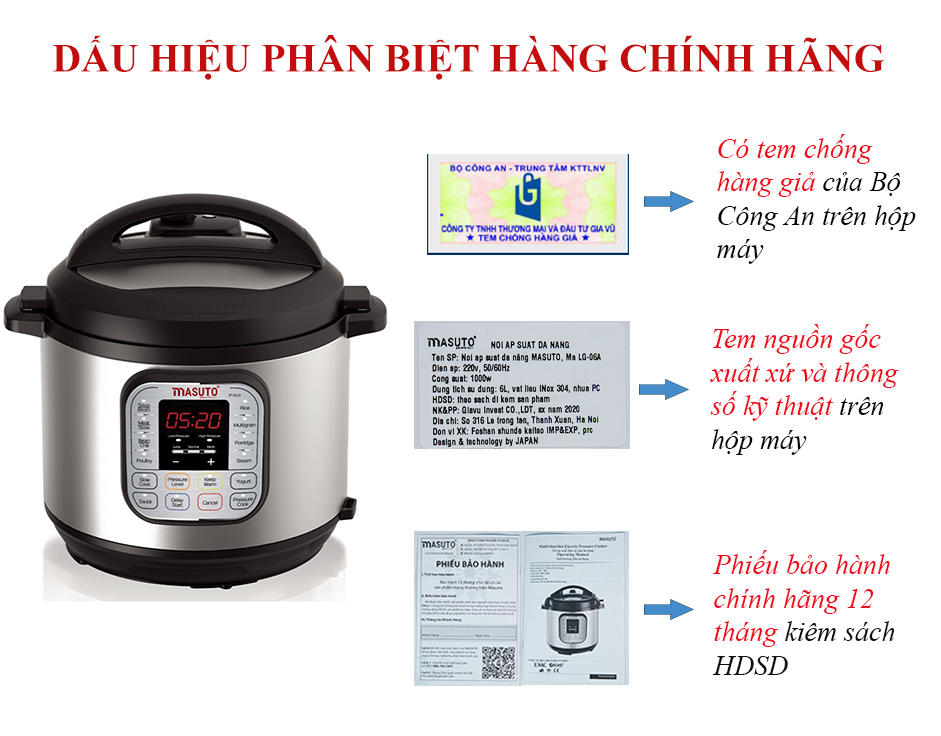 Nồi áp suất điện tử đa năng Masuto 6 lít CN Nhật nấu cơm cháo hầm siêu nhừ ruột Inox 304 siêu bền-Hàng chính hãng