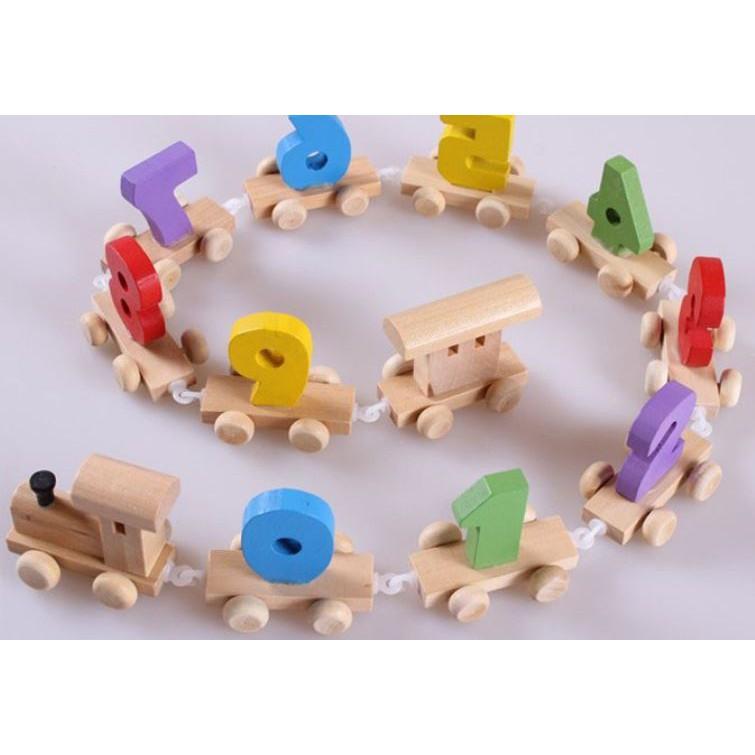Đồ chơi lắp ráp xe lửa chở số bằng gỗ cho bé sáng tạo