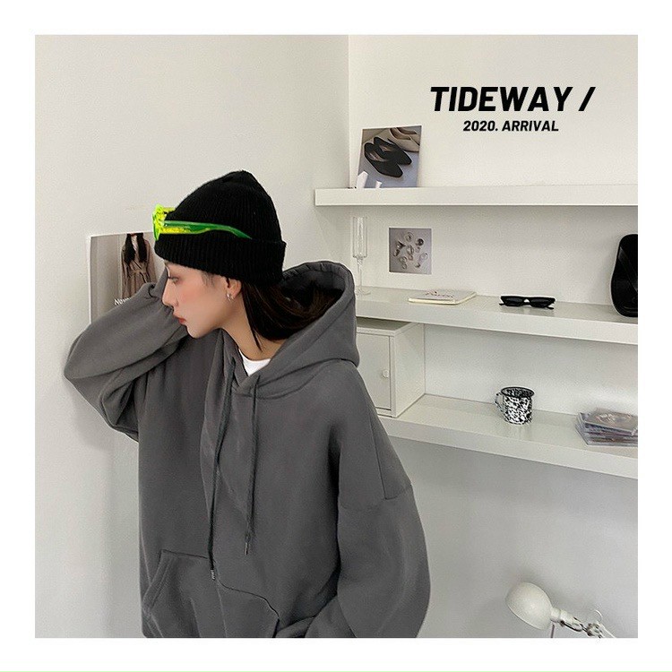 Áo hoodie basic, Áo Khoác Hoodie Trơn Có Mũ Form Rộng Tối Giản Màu Trắng