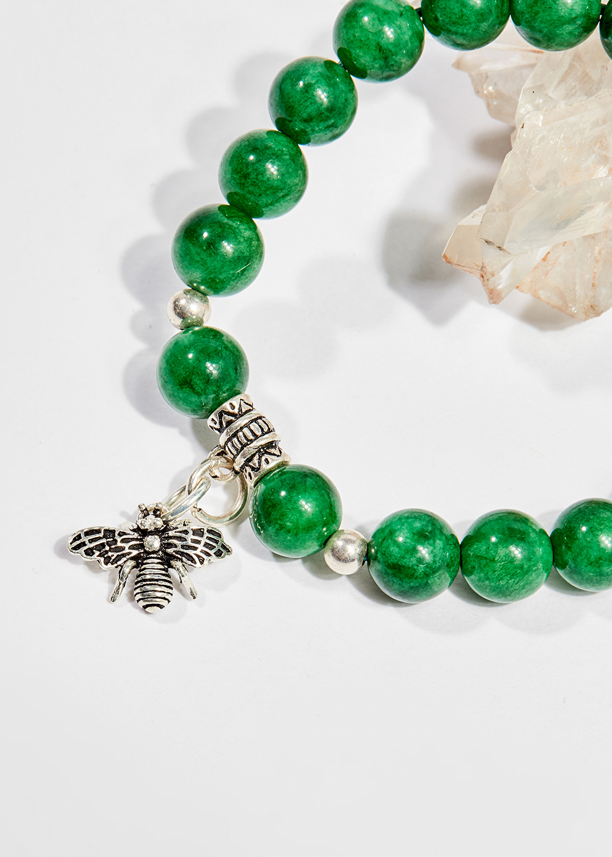 Vòng tay phong thủy nữ đá cẩm thạch sơn thủy charm ong 8mm mệnh hỏa , mộc - Ngọc Quý Gemstones