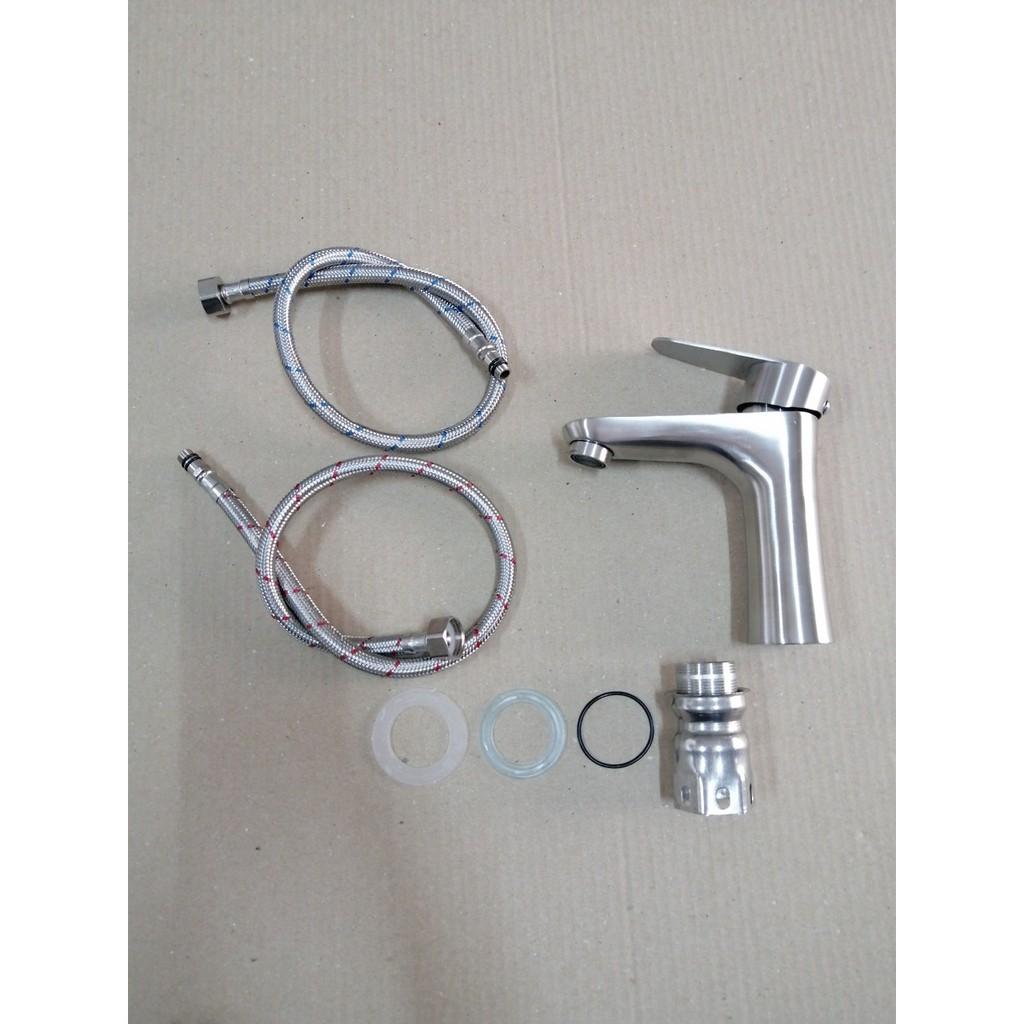 Vòi lavabo nóng lạnh cắm chậu OS310 chất liệu inox 304 nguyên khối tặng 2 dây cấp nóng lạnh Inox 60cm