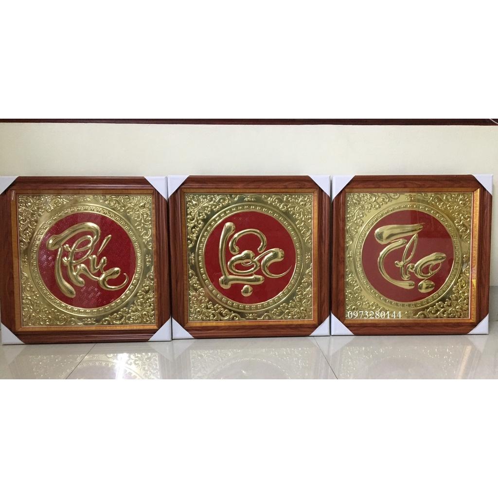 Combo bộ tranh chữ phúc-lộc-thọ bằng đồng vàng liền tấm kích thước 75x75cm