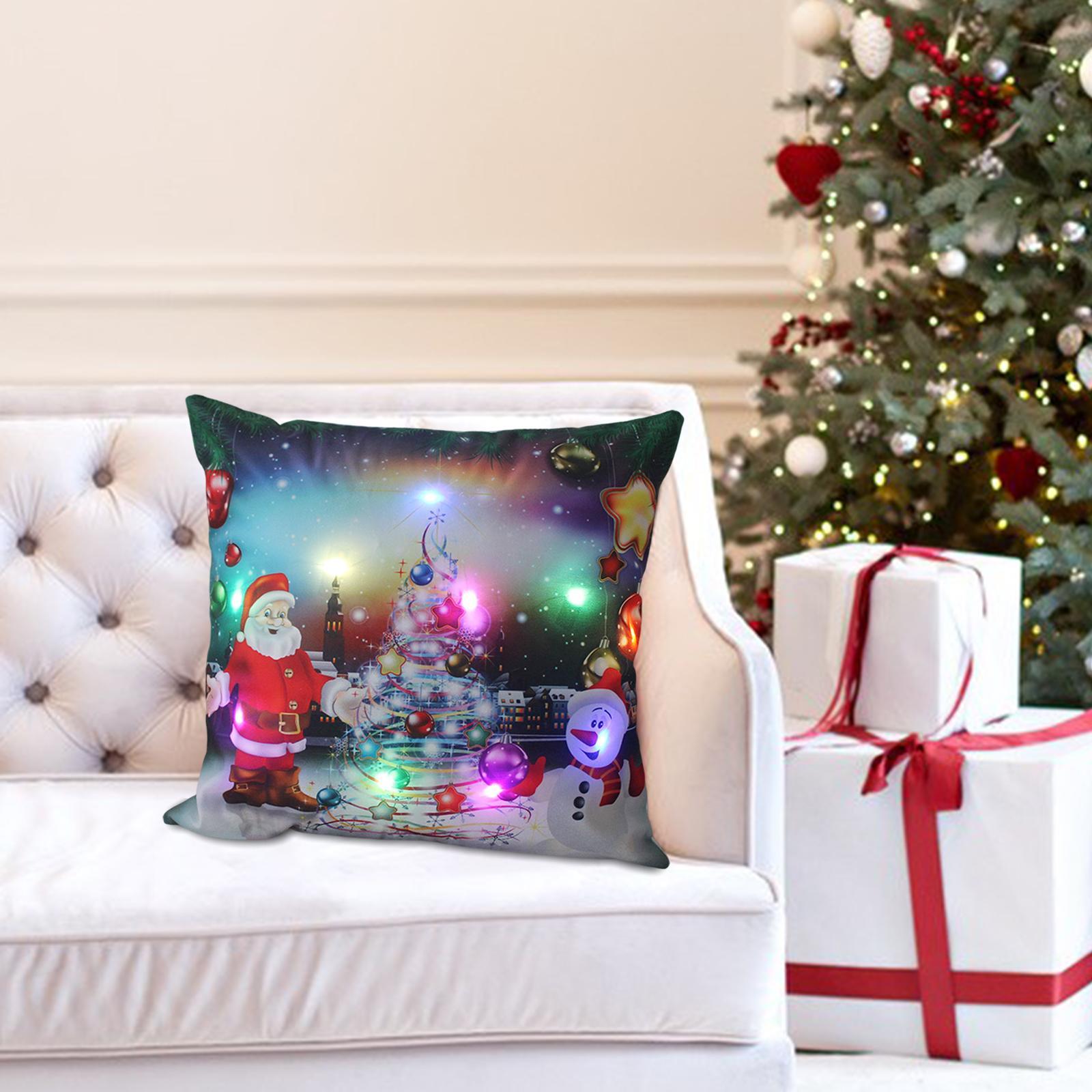 Christmas Pillow Cover Pillowcase with Light Xmas Cushion Cover for Living Room Bedroom