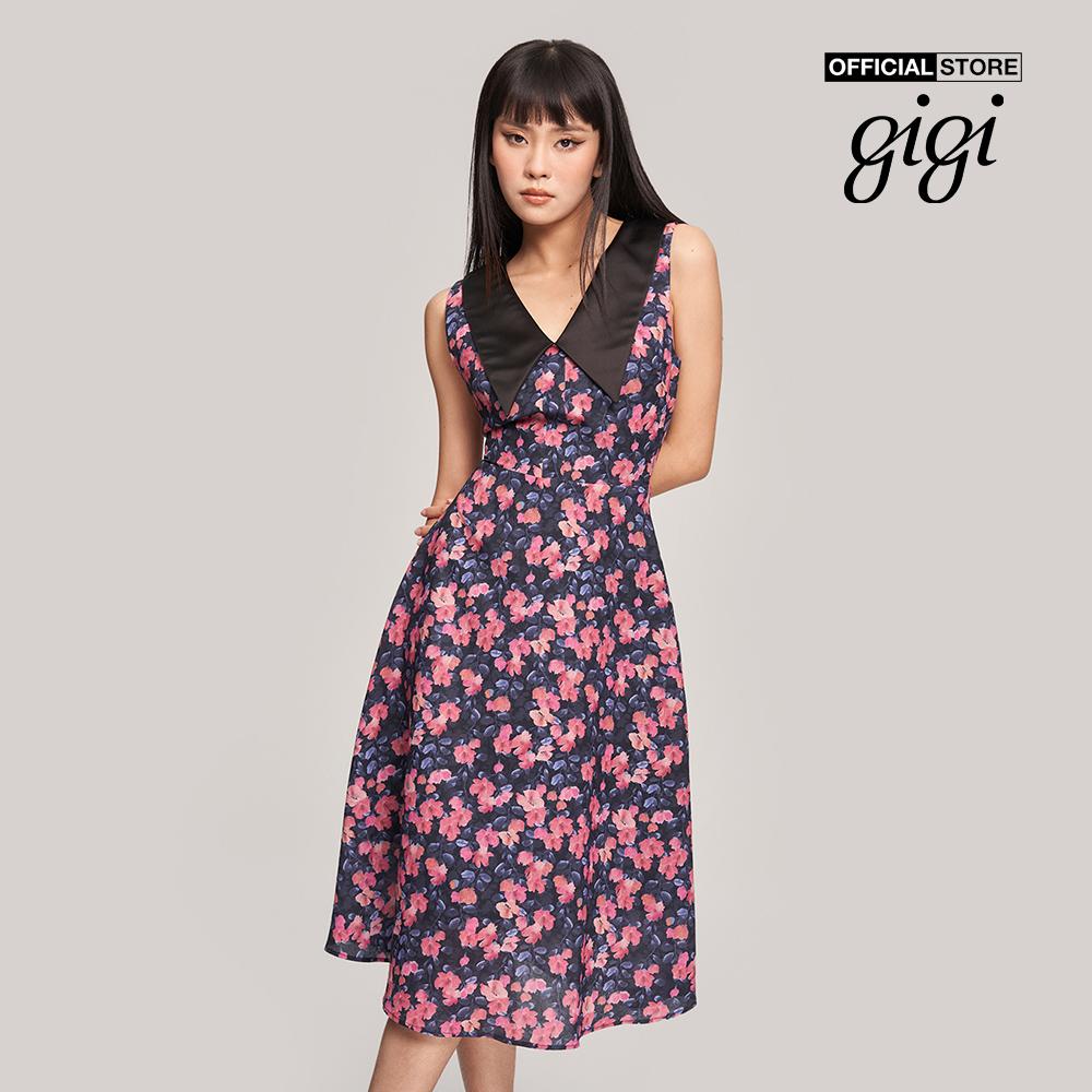 GIGI - Đầm midi sát nách cổ bẻ họa tiết hoa thời trang G2102D222133