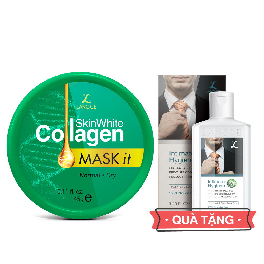 Mặt Nạ Dưỡng Trắng Collagen 145ml Da Khô - Tem Xanh cho Nam TẶNG Gel Vệ Sinh Vùng Kín Nam 100ml LANGCE