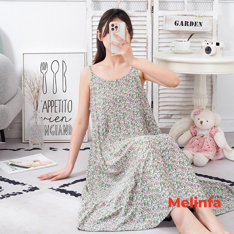 Váy ngủ hai dây nữ vải Cotton lanh lụa mềm mịn thoáng mát, đầm ngủ mặc nhà nữ suông rộng mã V0278