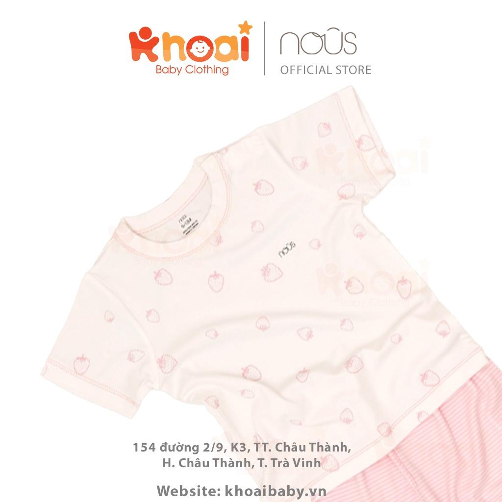 Bộ cài vai cộc Nous kẻ hồng trắng hình quả dâu - Chất liệu Nu Petit 95% cotton thiên nhiên