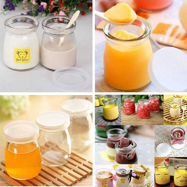 Set 12 hũ đựng sữa chua thủy tinh 100ml nắp nhựa hủ chưng yến làm bánh flan pudding panna cotta