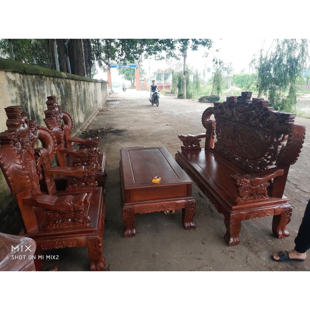 Bộ bàn ghế nghê đỉnh tay khuỳnh gỗ mun đuôi công