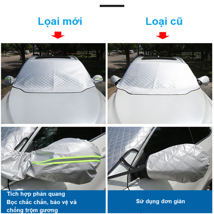 Tấm, bạt chắn nắng kính lái xe ô tô A551 tích hợp thêm 2 tai chụp bảo vệ gương chiếu hậu