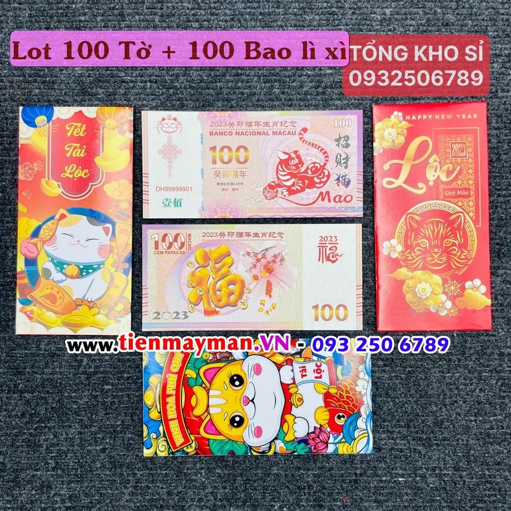 TỆP 100 Tờ Macao hình con Mèo lưu niệm lì xì tết Quý Mão , tặng bao lì xì