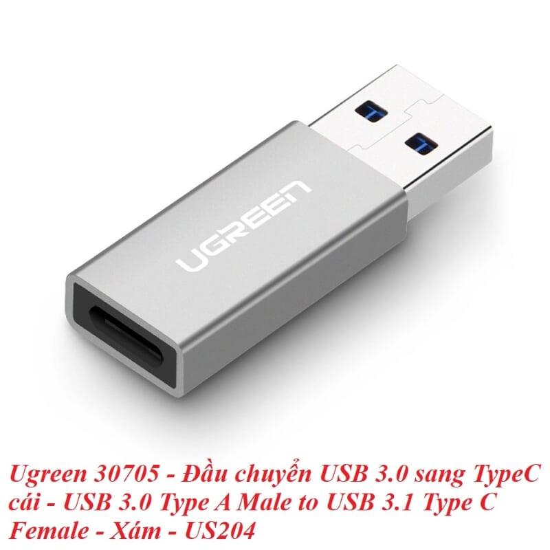 Ugreen UG30705US204TK Màu Xám Đầu chuyển đổi USB 3.0 sang TYPE C vỏ nhôm cao cấp - HÀNG CHÍNH HÃNG