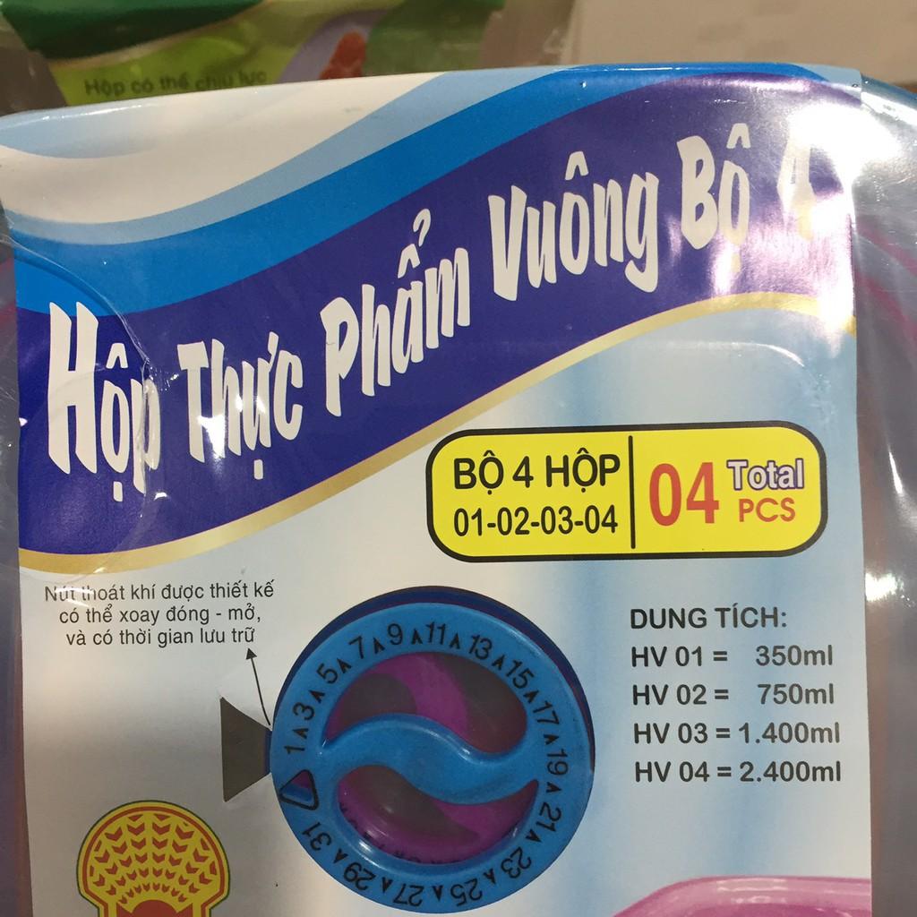 Bộ 4 hộp nhựa đựng thực phẩm đủ size tứ hưng
