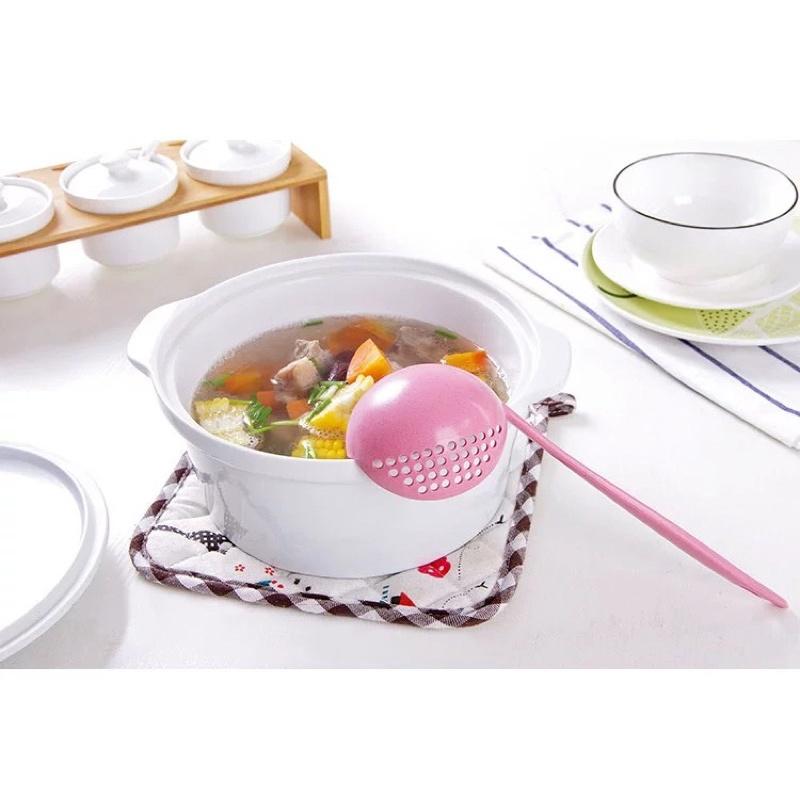 Muôi muỗng múc canh lúa mạch 2 trong 1 có lỗ vớt thức ăn lọc nước - Vá ăn lẩu thông minh 2in1lọc dầu lọc nước lẩu