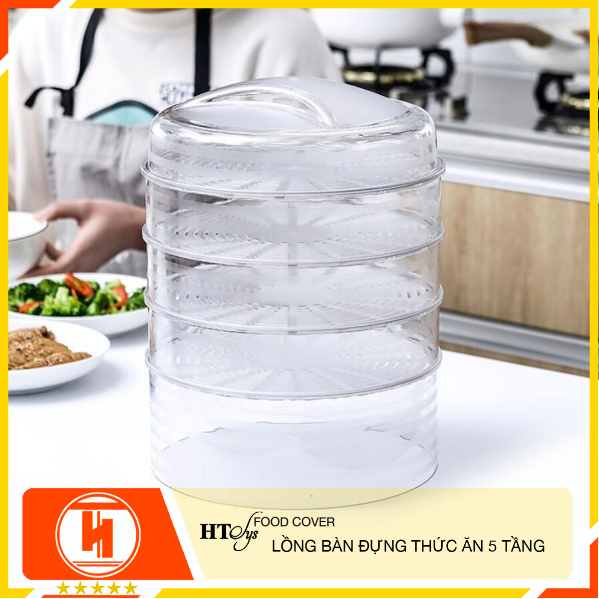 Lồng bàn đậy thức ăn 5 tầng HT SYS -Bảo quản đồ ăn chống bụi và côn trùng - Chất liệu nhựa PP cao cấp