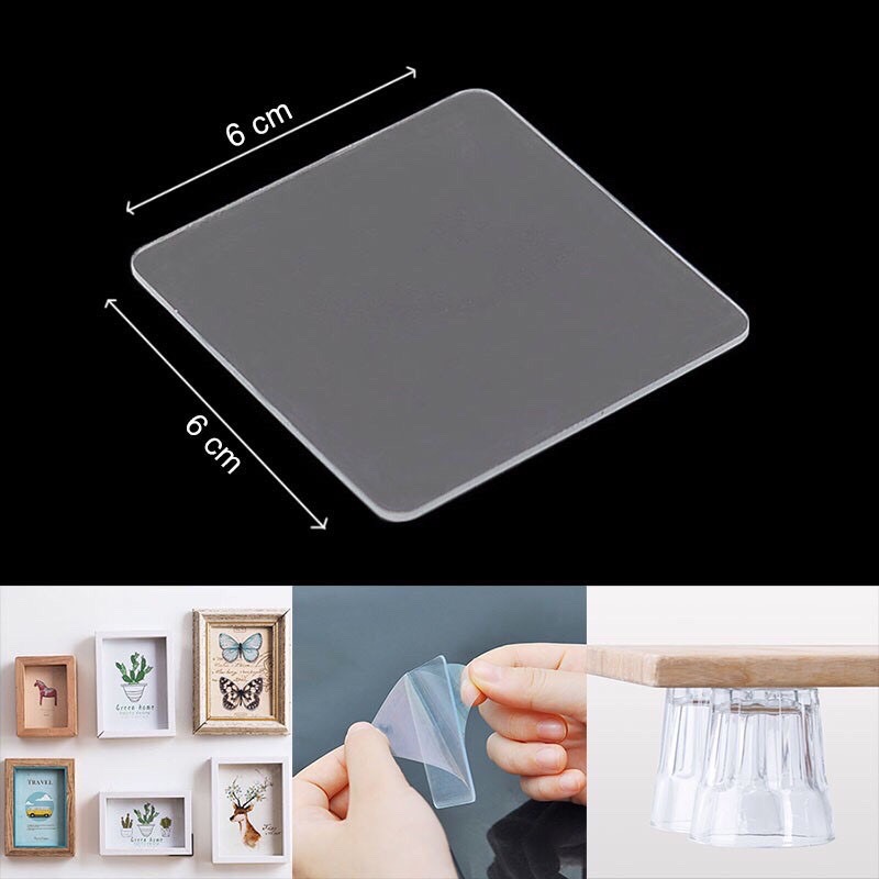 Miếng Băng Dính 3M Vuông, Siêu Dính 2 Mặt Trong Suốt, Tiện Dụng- Đa Năng, Loại Vuông 6x6cm, An Toàn Tiện Ích- TakyHome 6000