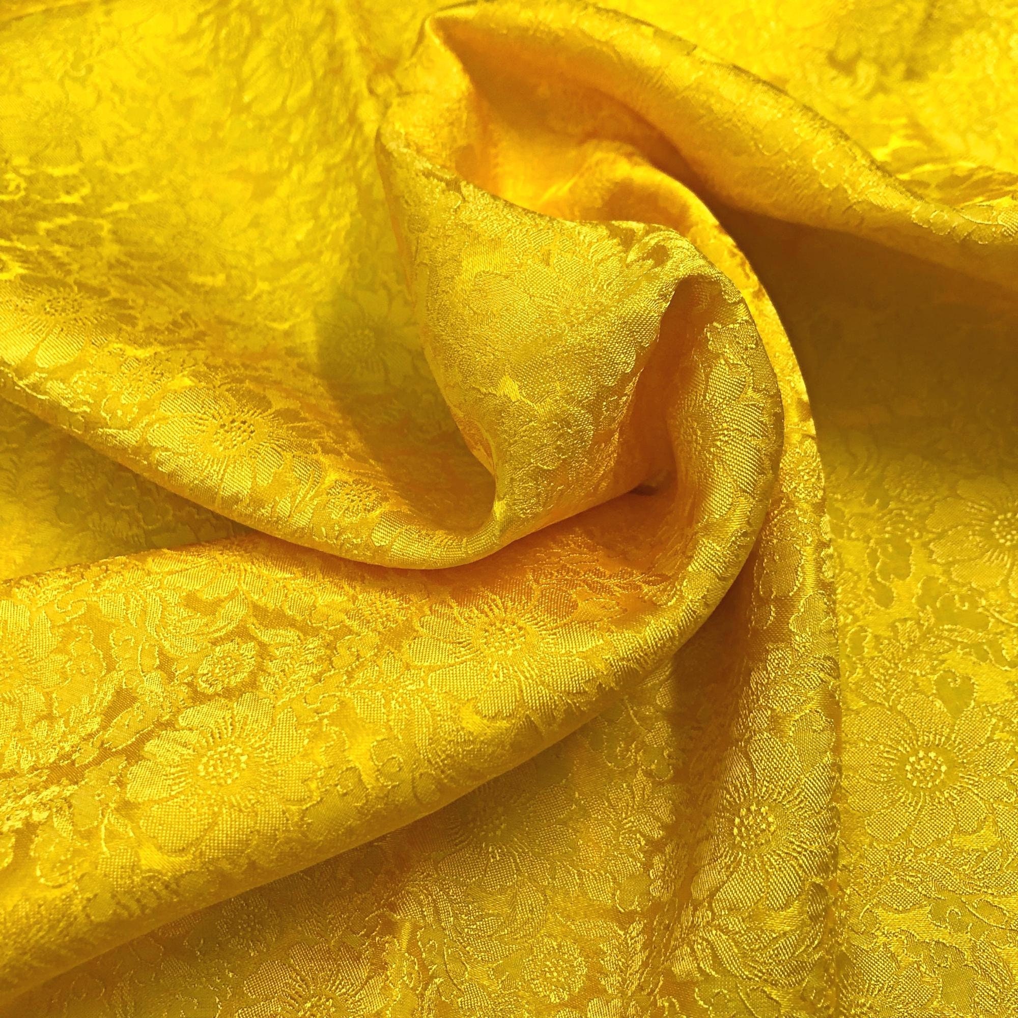 Vải Lụa Tơ Tằm vhoa cúc màu vàng, mềm#mượt#mịn, dệt thủ công, khổ vải 90cm