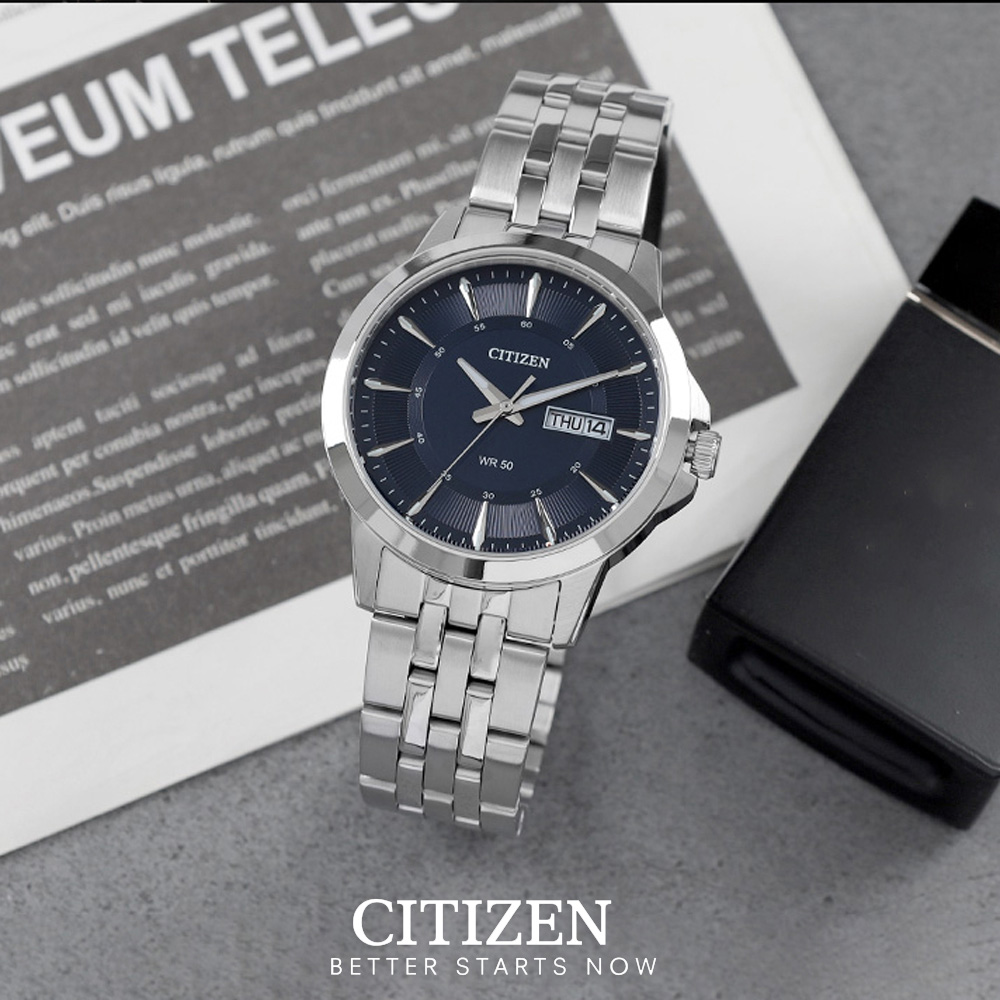 Đồng Hồ Nam Citizen Pin-Quartz Dây Thép Không Gỉ BF2011-51L - Mặt Xanh (41mm)