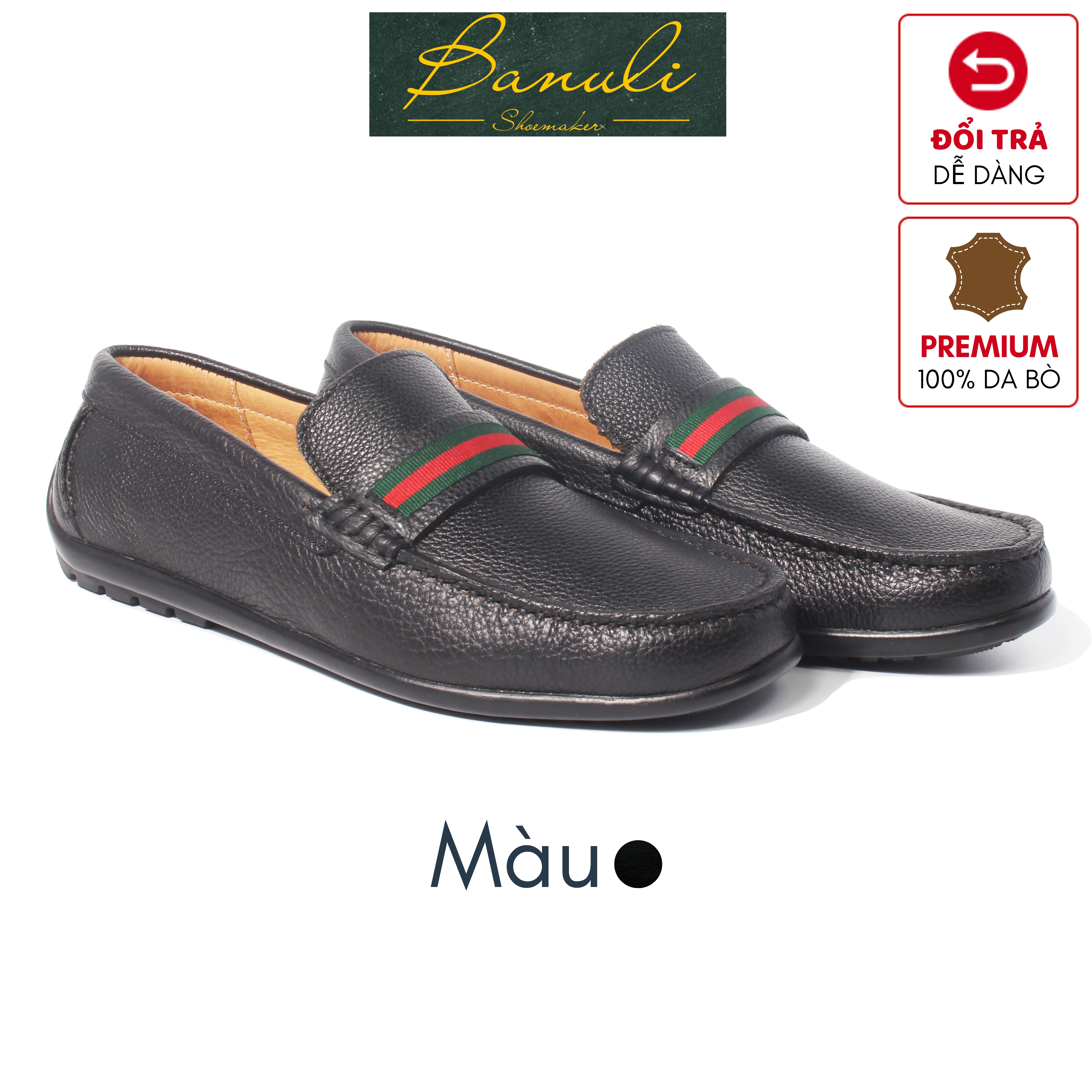 Giày Lười Banuli Nam Da Bê Italian HMOCA08 Classic Slip-Ons Shoes (Da Mềm Dẻo, Đế Siêu nhẹ, Bảo Hành Trọn Đời)
