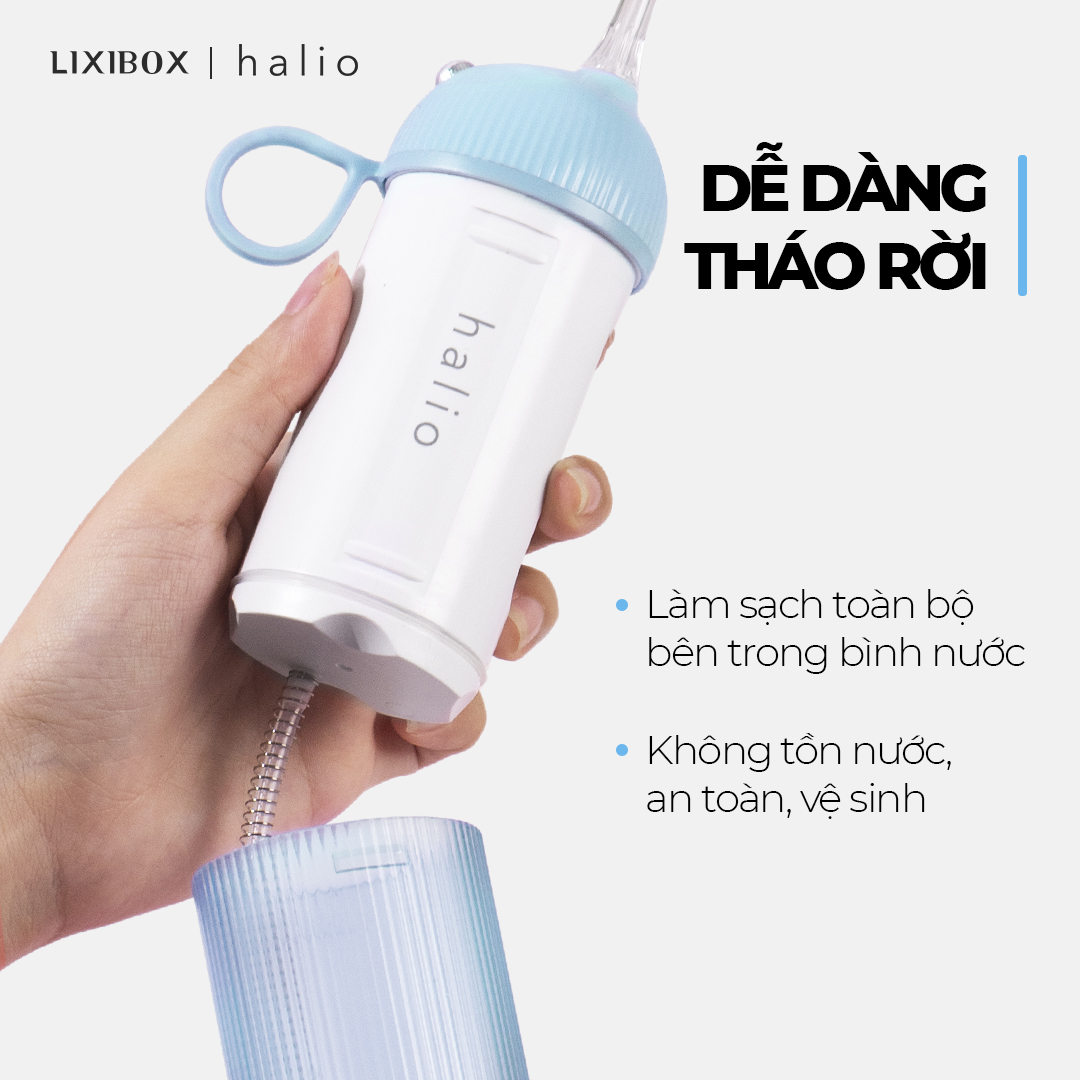 Combo Máy Tăm Nước Cầm Tay Halio UltraClean Oral Irrigator Blue và Set 7 miếng dán trắng răng