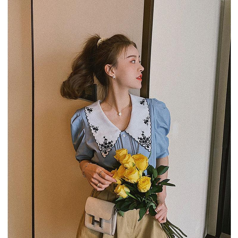 Áo Sơ Mi Đi Chơi LABELLE Xanh Cổ Pháp