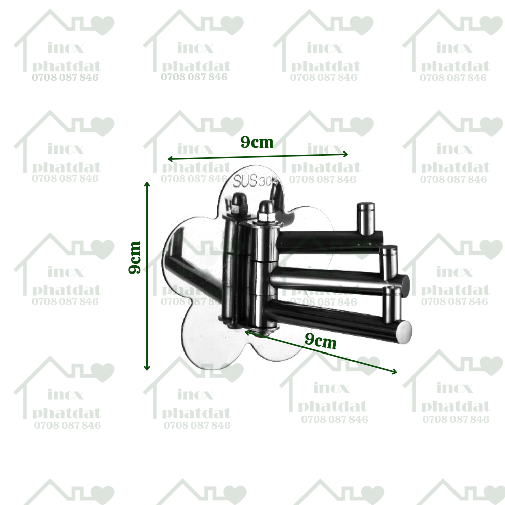 Móc treo đồ nhà tắm Inox 304 đặc PHÁT ĐẠT không rỉ sét, Móc 3 chia hình ovan, hình bông mai, giá treo inox (SP016.017