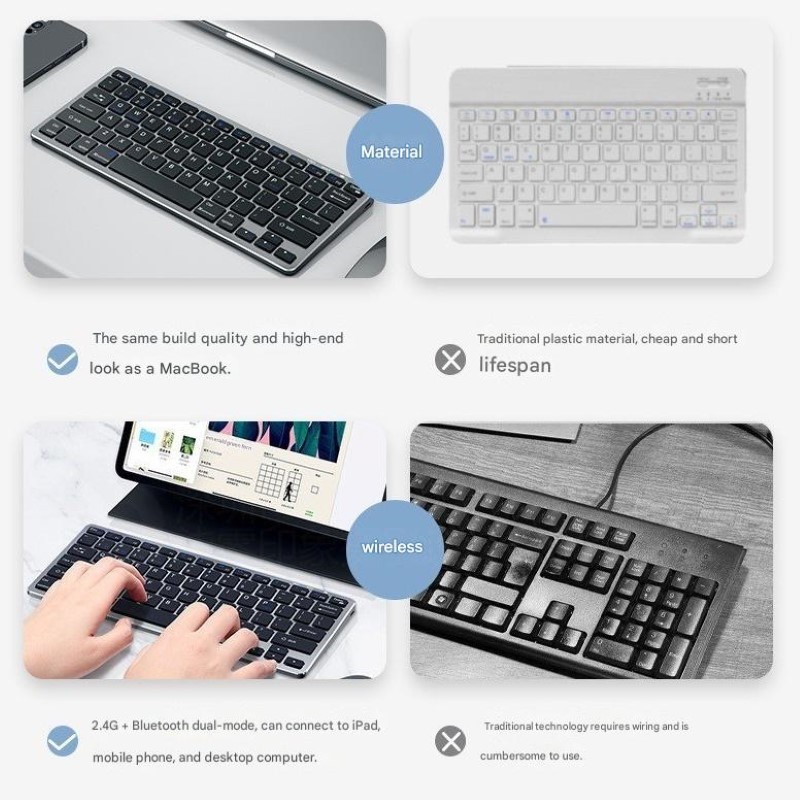 Bộ Bàn phím chuột không dây mini W616C - pin sạc TypeC- đa kết nối bluetooth 5.0 + 3.0 + Usb wireless 2.4G hàng nhập khẩu