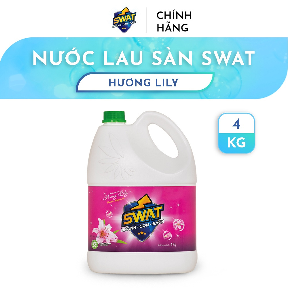 Nước Lau Sàn SWAT Hương Lily Siêu Sạch Thơm Lâu Can 4Kg - Siêu Tiết Kiệm