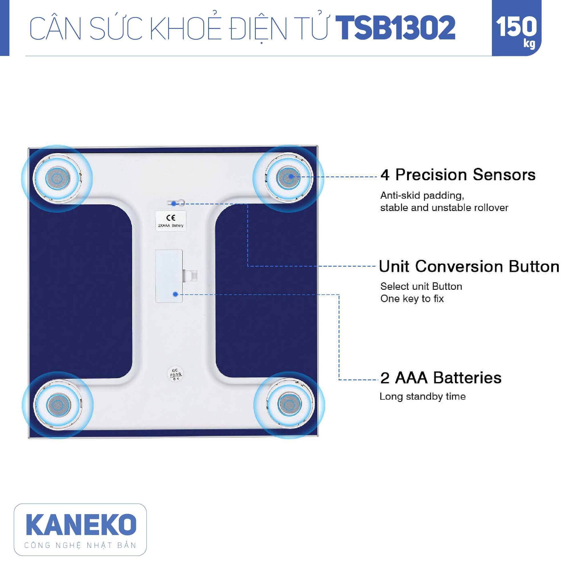 Cân sức khỏe điện tử KANEKO TSB1302,,cân điện tử,cân chính hãng,cân nhật,cân sức khoẻ y tế,cân sức khoẻ gia đình,cân sức khoẻ cao cấp,120kg,130kg,180kg,Cân phân tích chỉ số cơ thể,Cân sức khoẻ mini,cân tanita