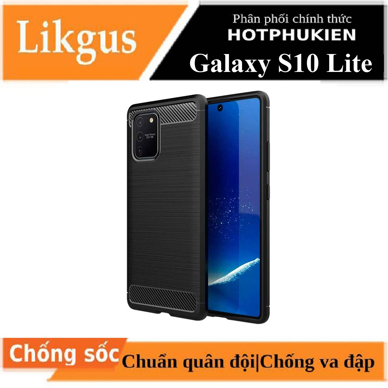Ốp lưng chống sốc cho Samsung Galaxy S10 Lite hiệu Likgus vân kim loại , chống sốc chuẩn quân đội, chống va đập - hàng nhập khẩu