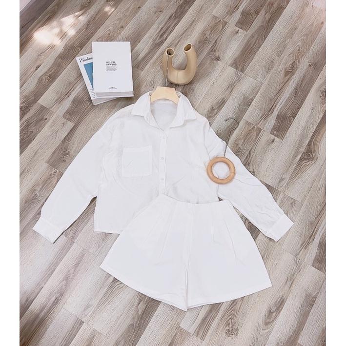 SET ÁO SƠ MI + QUẦN SHORT TRẮNG